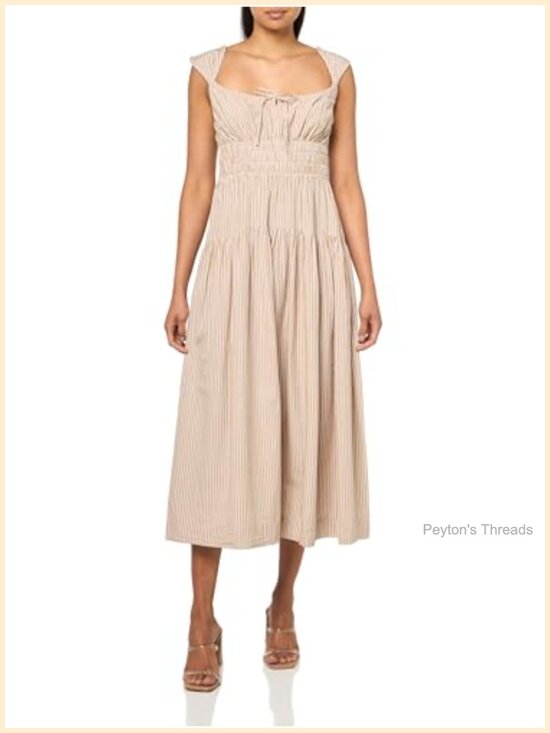 Dresses & Skirts - Lucky Brand Cinched Waist Poplin Midi Dress A-Line V-Neck
